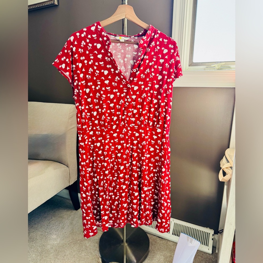 Boden Red and White V-Neck Sundress